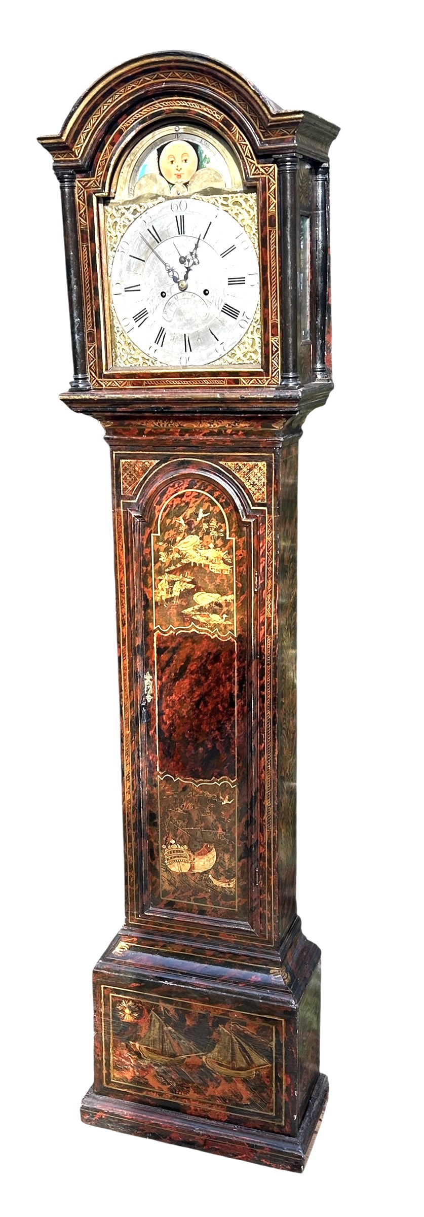 Scarlet Red Japanned & Chinoiserie Longcase