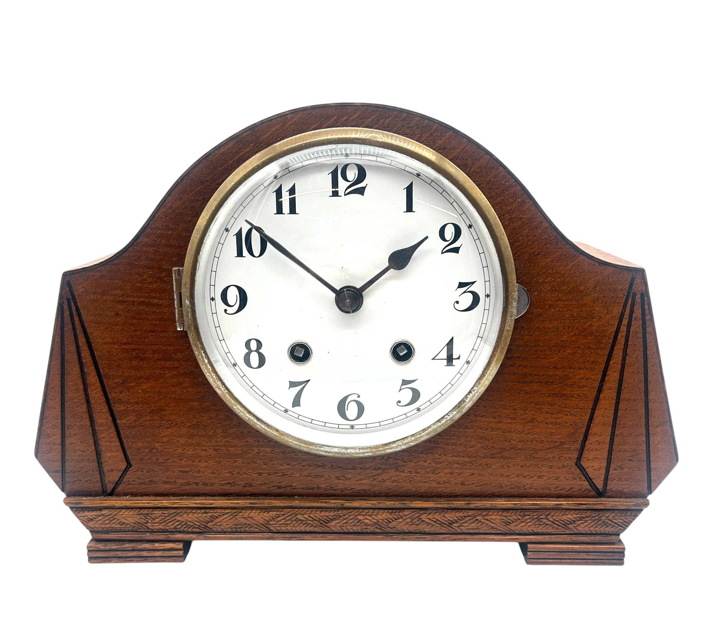 English Light Oak Art Deco Mantle Clock