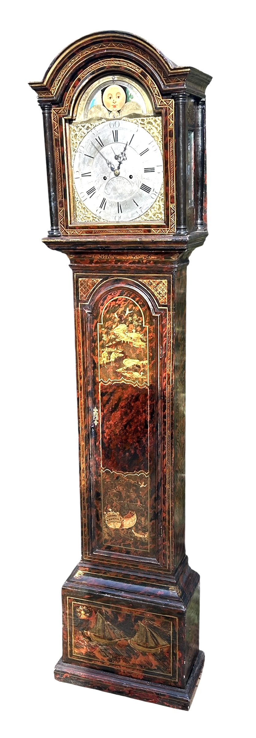 Scarlet Red Japanned & Chinoiserie Longcase