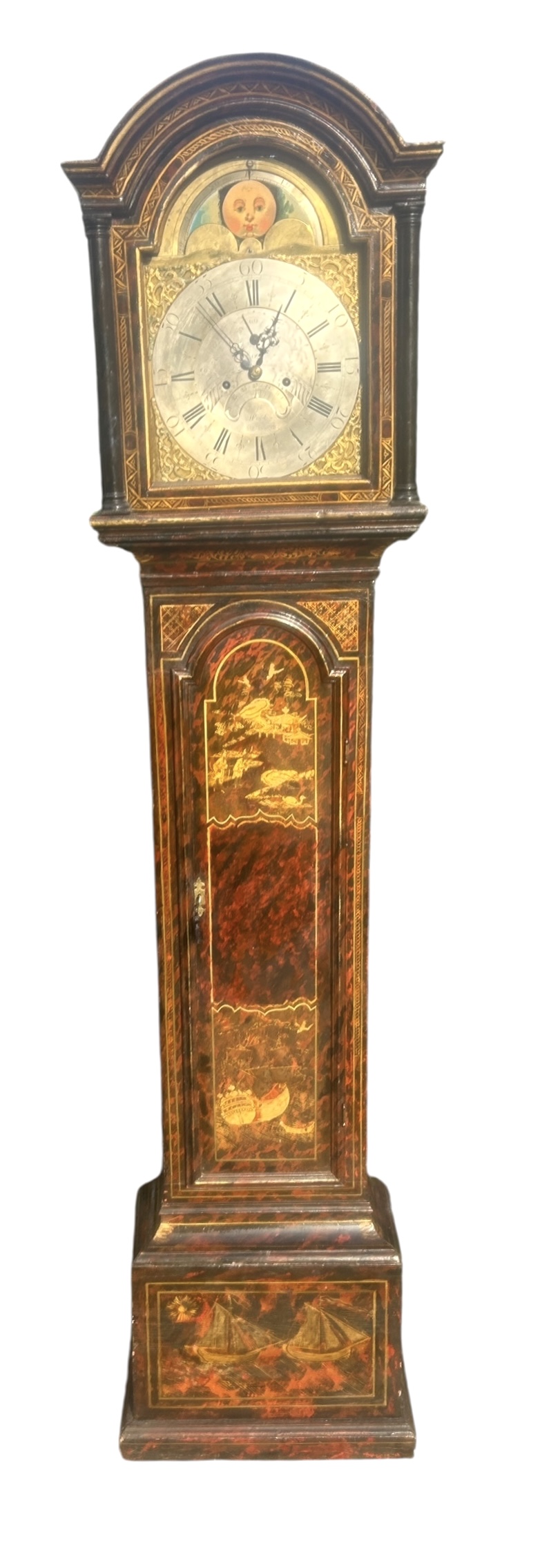 Scarlet Red Japanned & Chinoiserie Longcase