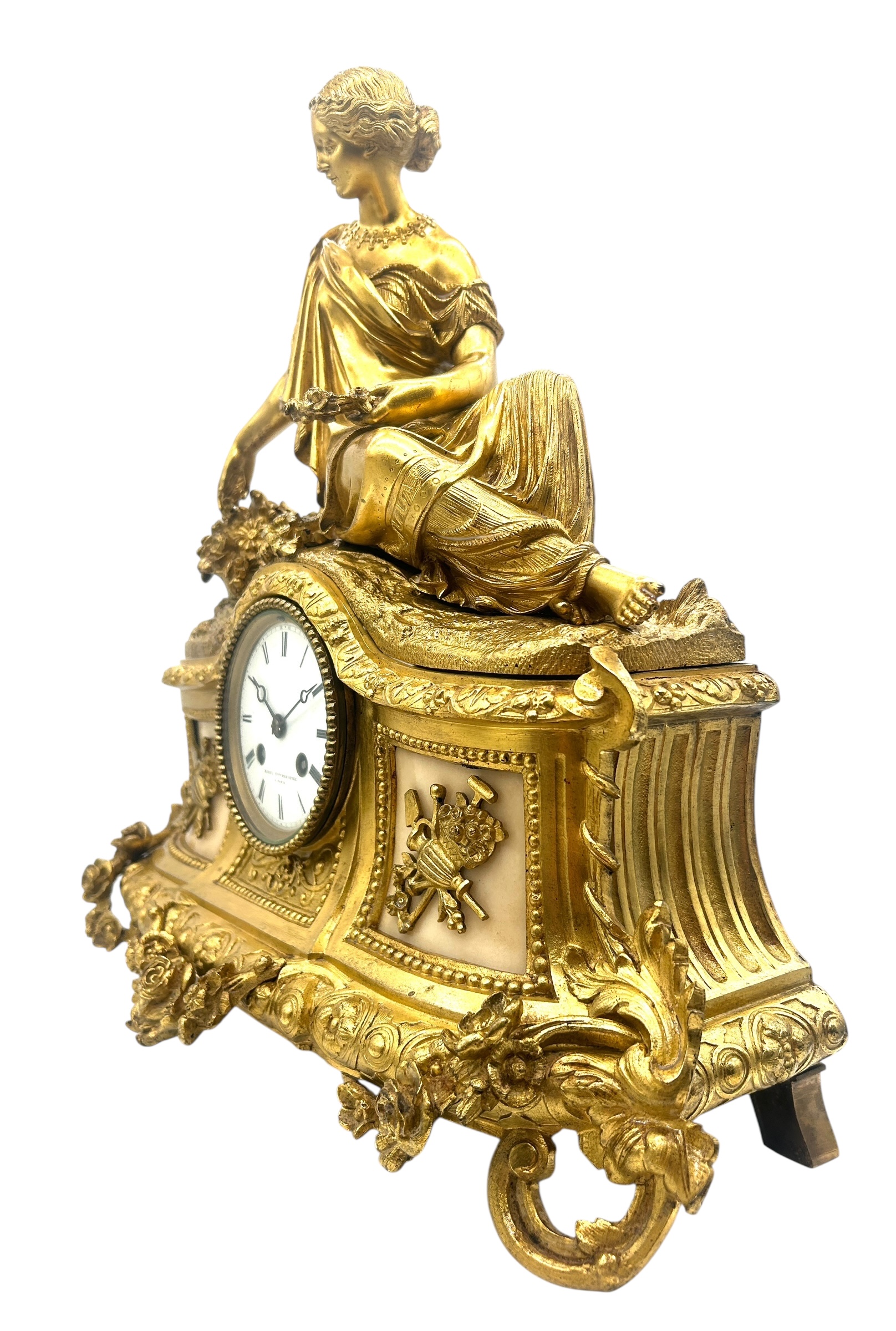 Fine solid bronze ormolu mantel clock
