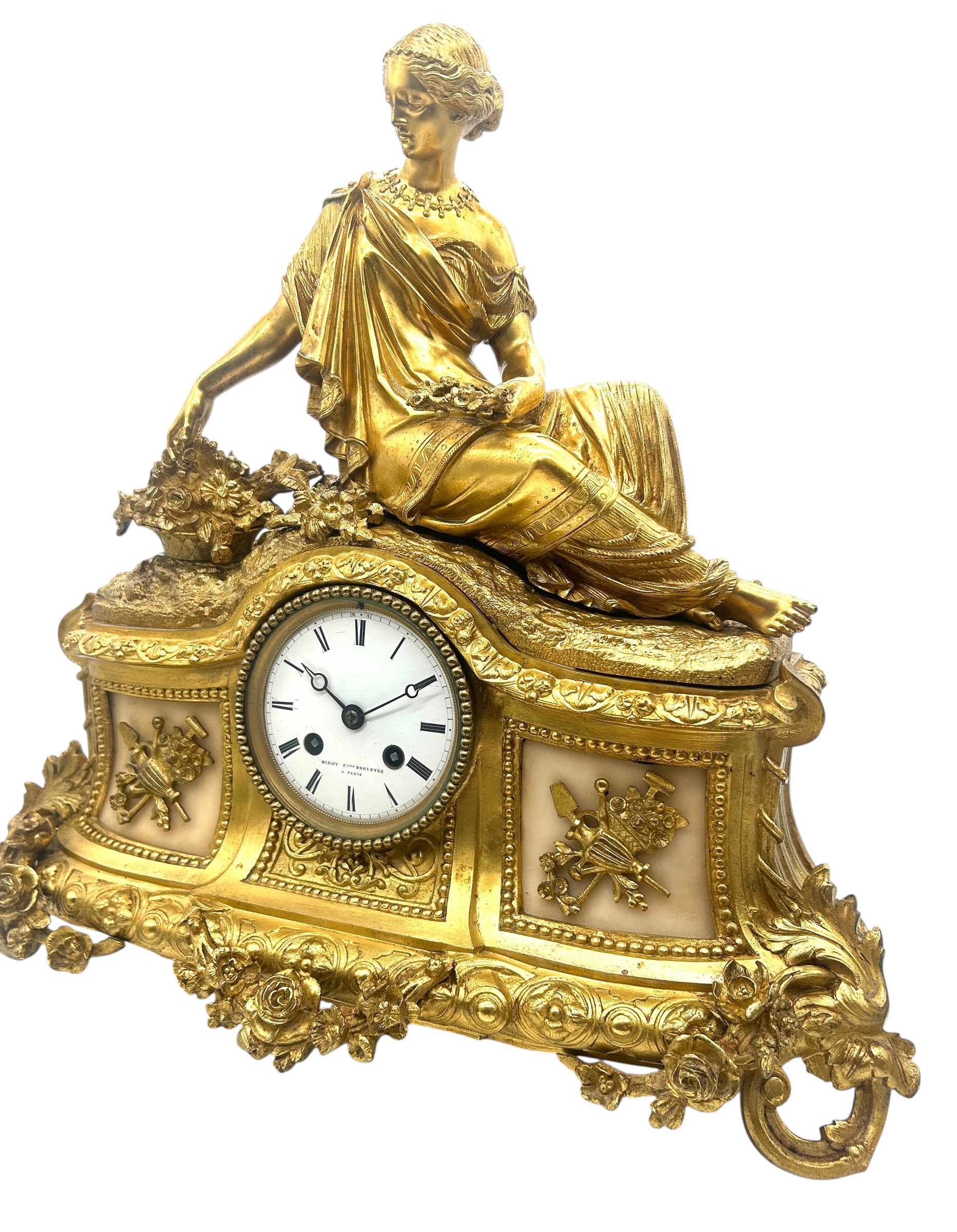Fine solid bronze ormolu mantel clock