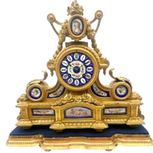 Gilt Spelter Coalport Blue Sevres Mantel Clock