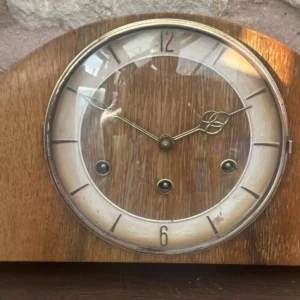Stylish Walnut Art Deco Hat Shaped Westminster Chime Mantel clock, ca 1940
