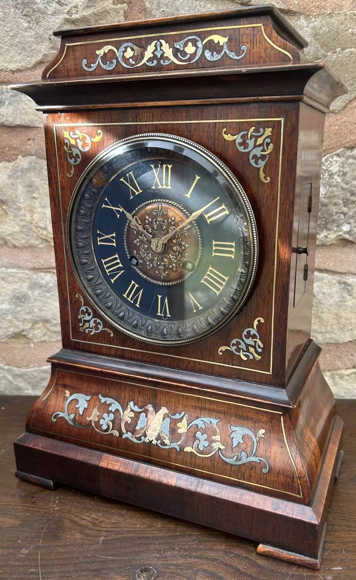 Stunning Rosewood inlaid Bracket Clock, ca 1870, view 3