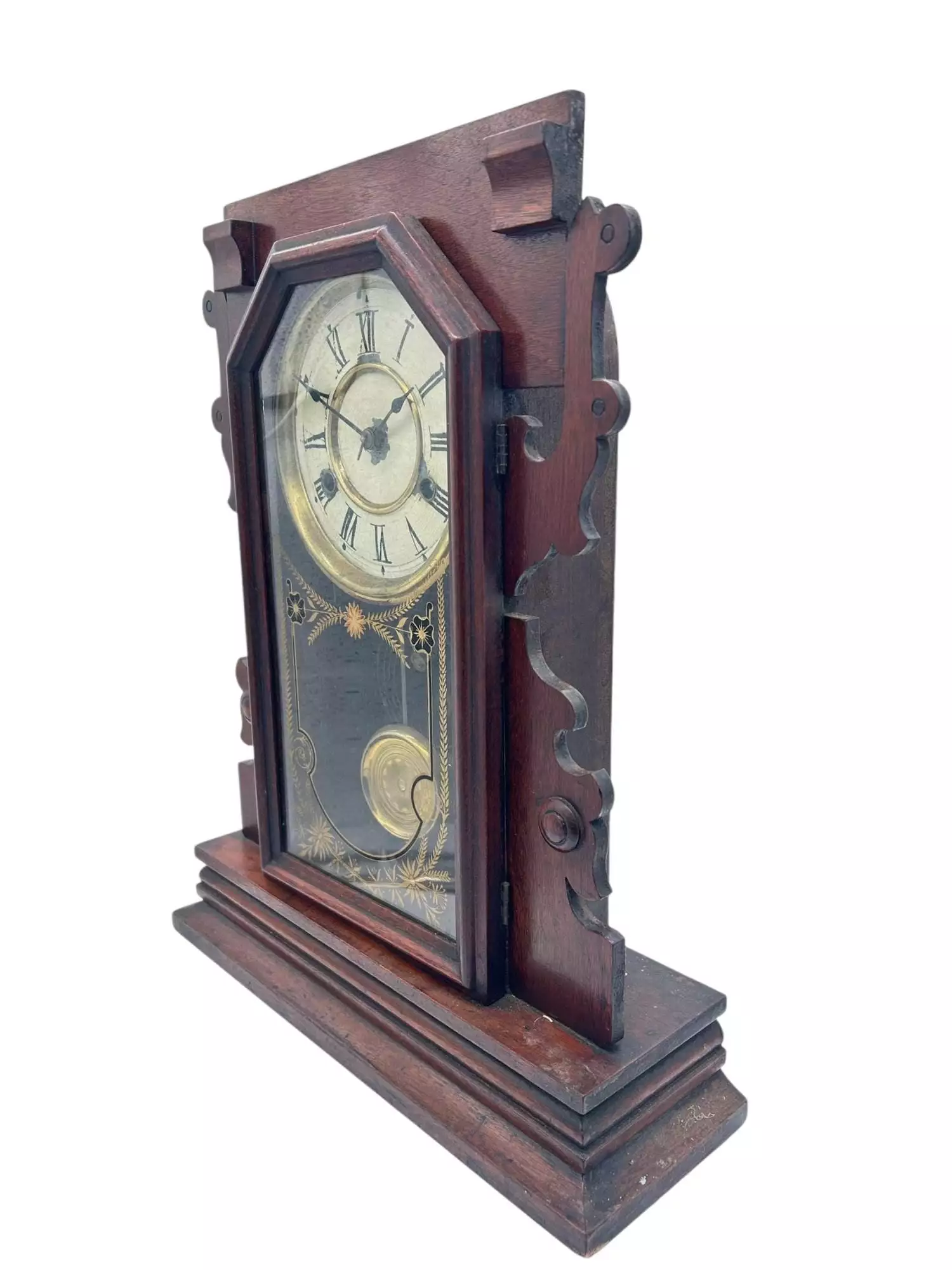 Lovely American Gingerbread Mantel Clock by New Haven, view 8