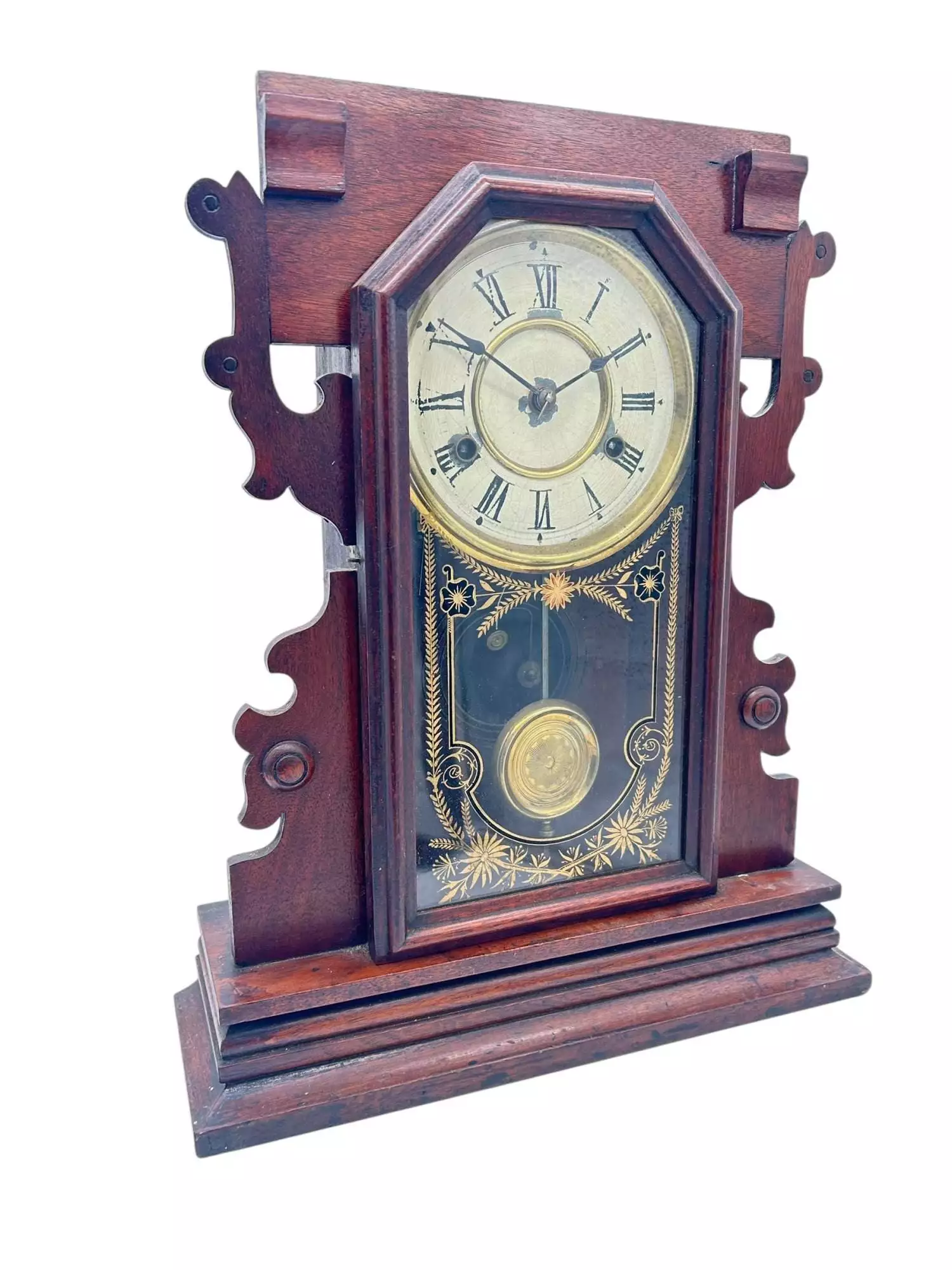 Lovely American Gingerbread Mantel Clock by New Haven, view 6