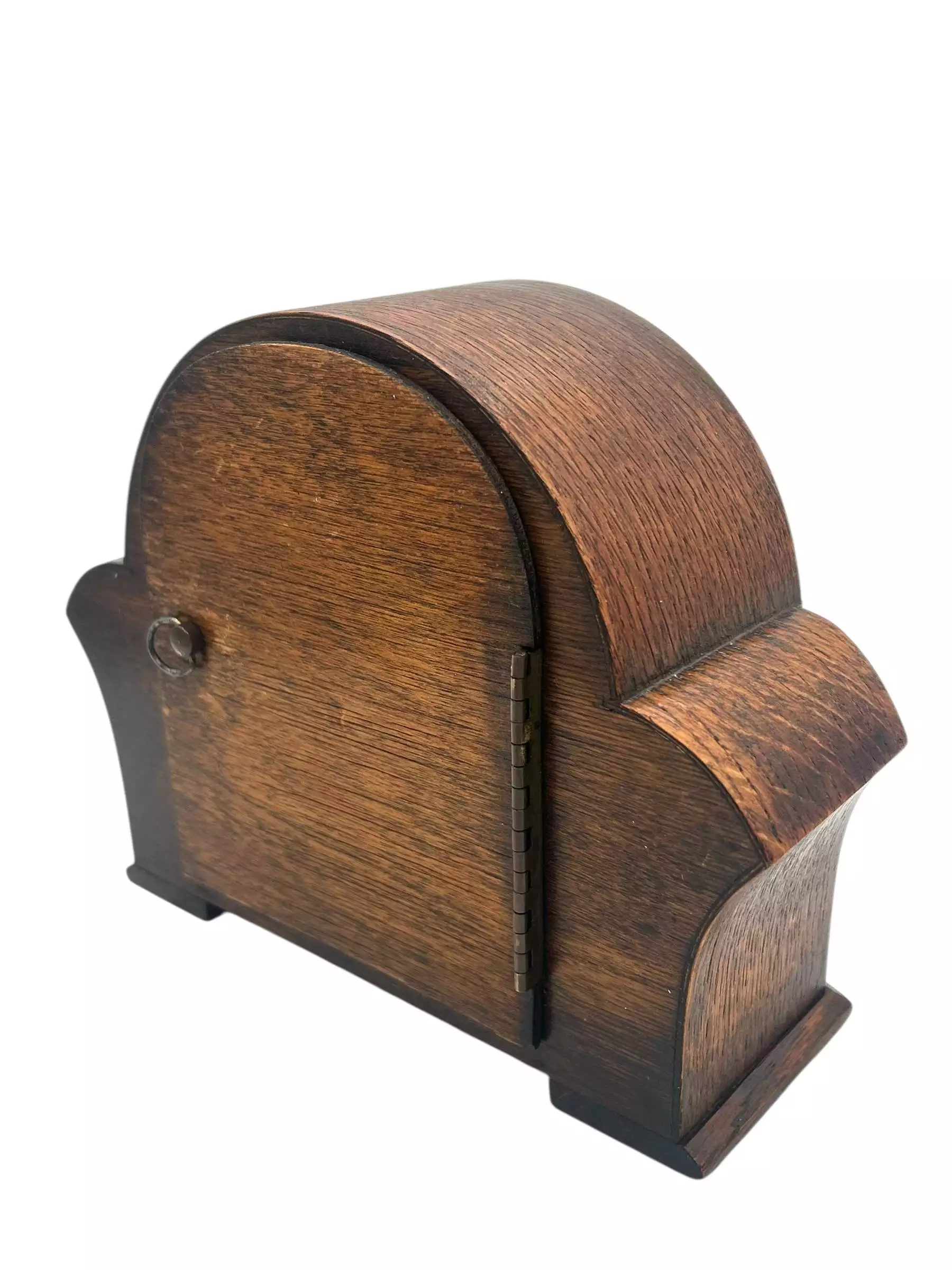 Wonderful Vintage English art deco oak case mantel clock, ca1950s, view 3