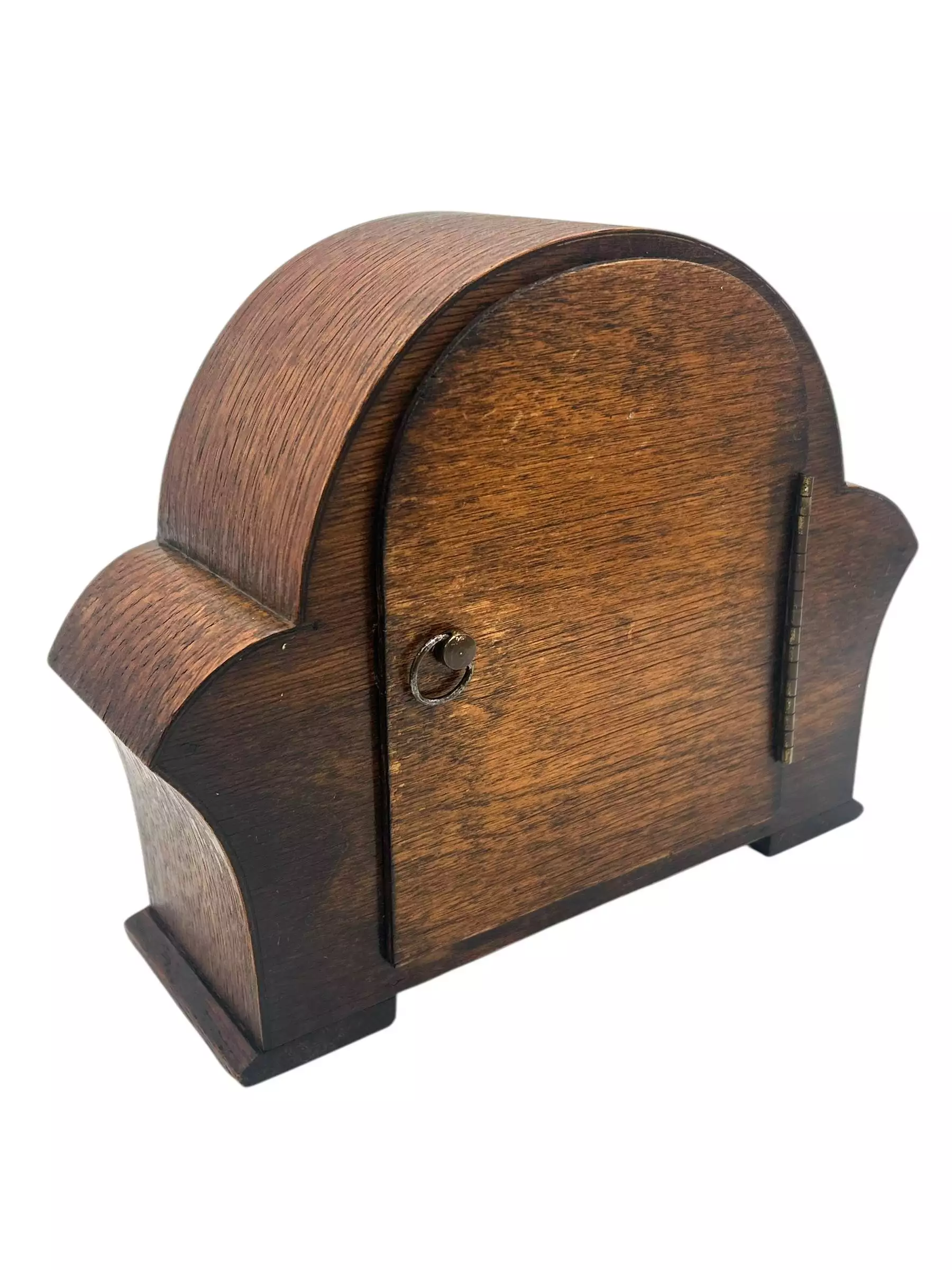 Wonderful Vintage English art deco oak case mantel clock, ca1950s, view 4