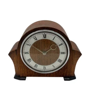 Wonderful Vintage English art deco oak case mantel clock, ca1950s