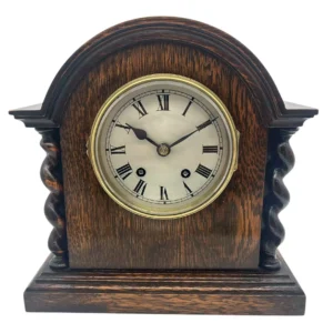 Lovely English Oak Case Astral Mantel Clock, 8 Day gong striking Clock