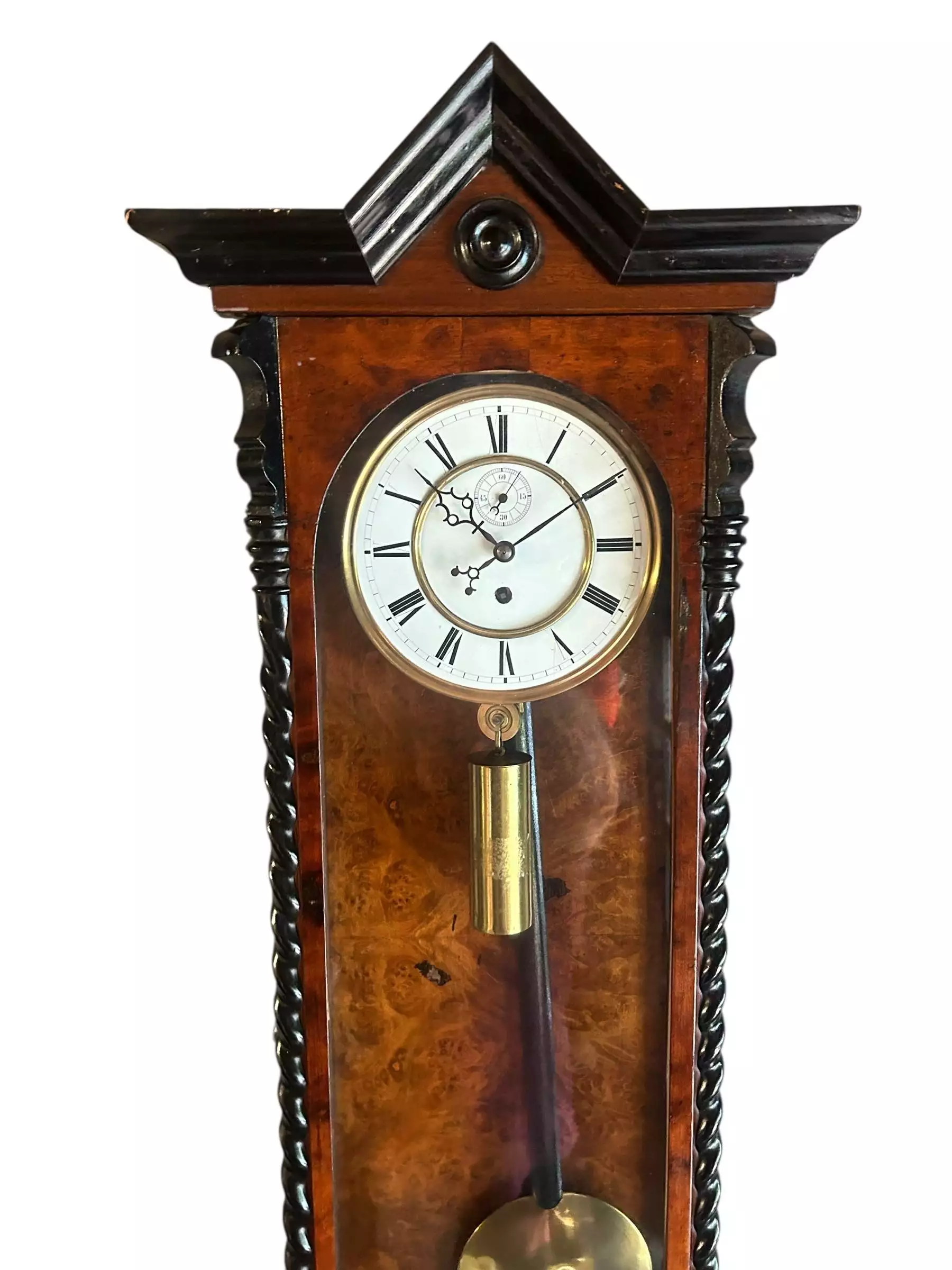 Amazing Rare maple eye Walnut Vienna Regulator Clock, Ca 1880, view 3
