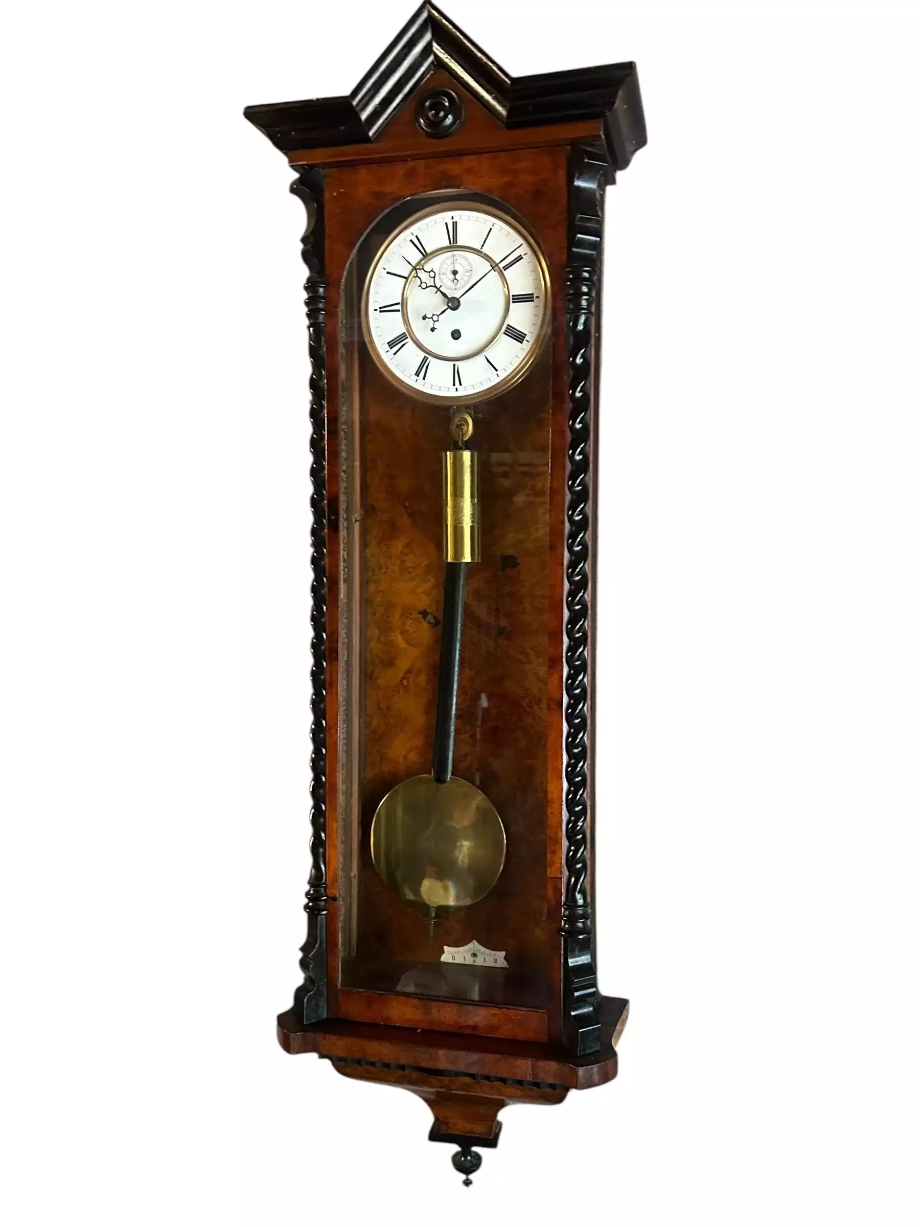 Amazing Rare maple eye Walnut Vienna Regulator Clock, Ca 1880, view 2