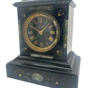 Incredible Antique Slate & Green Marble 8-Day Mantel Clock - C1870, view 2