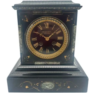 Incredible Antique Slate & Green Marble 8-Day Mantel Clock - C1870