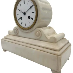 Wonderful French White Alabaster Mantel clock, ca1870, view 2