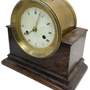Fabulous Bulkhead ships Clock on Oak stand, ca1910, view 2