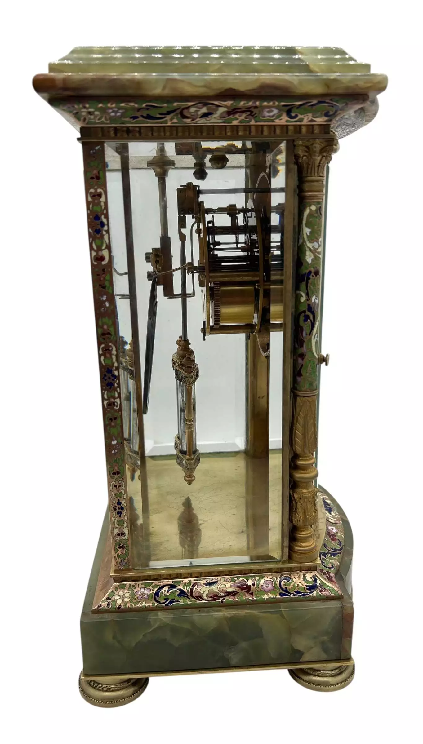 French Regulator 4 glass & green onyx champleve case Mantel clock, ca1880, view 11