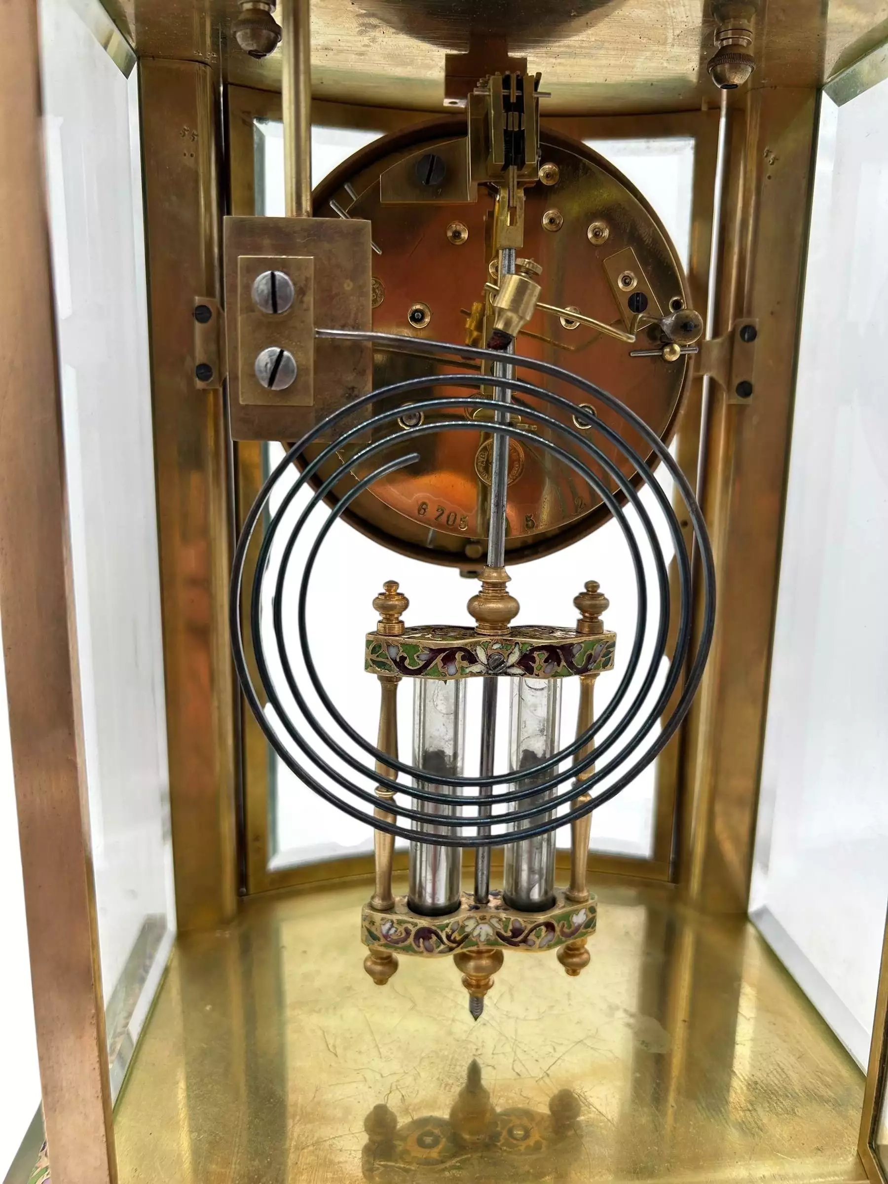 French Regulator 4 glass & green onyx champleve case Mantel clock, ca1880, view 5