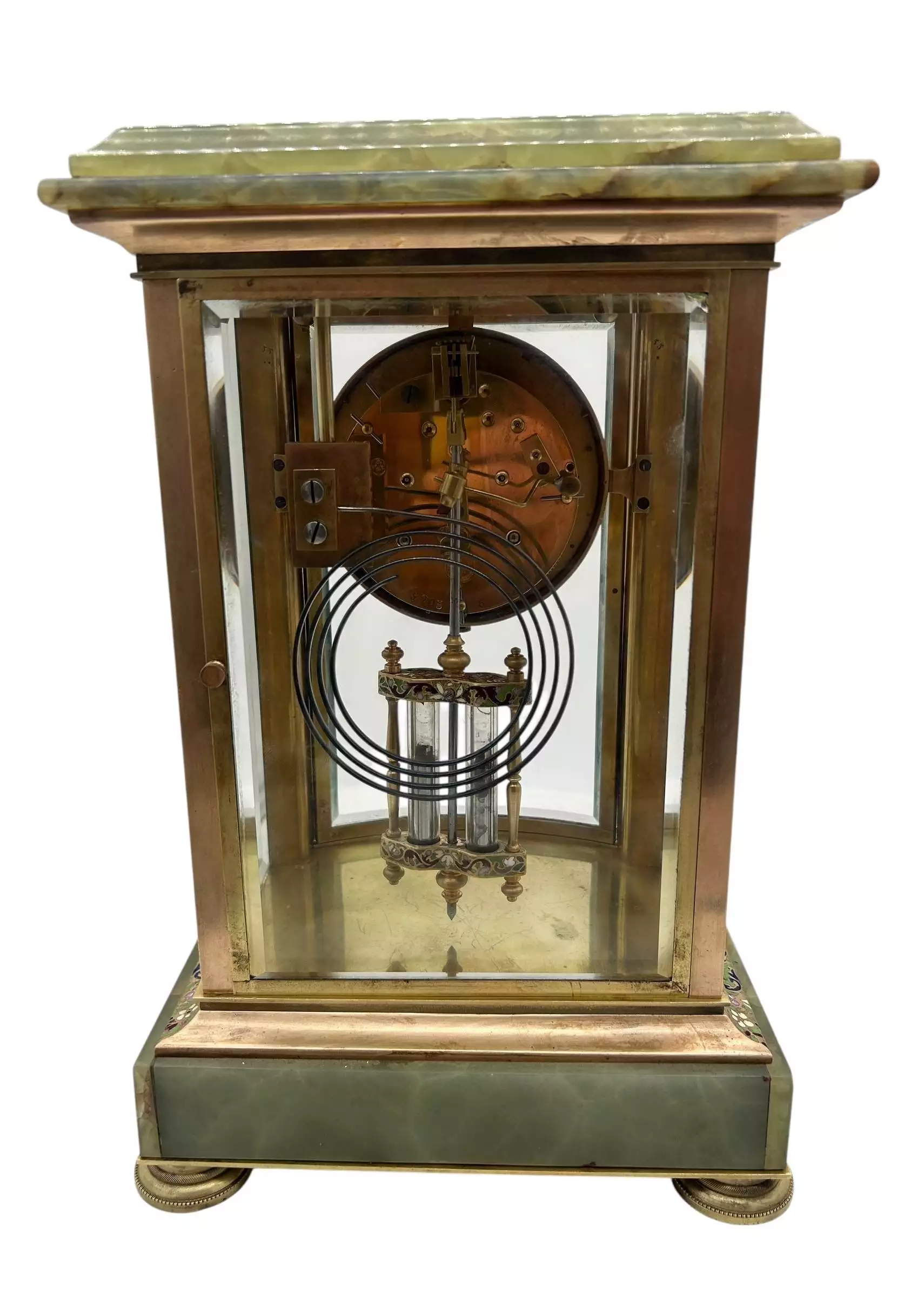 French Regulator 4 glass & green onyx champleve case Mantel clock, ca1880, view 10