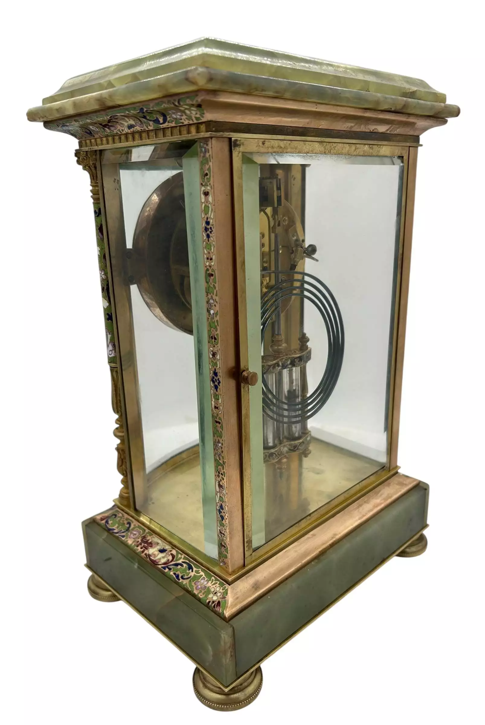 French Regulator 4 glass & green onyx champleve case Mantel clock, ca1880, view 4