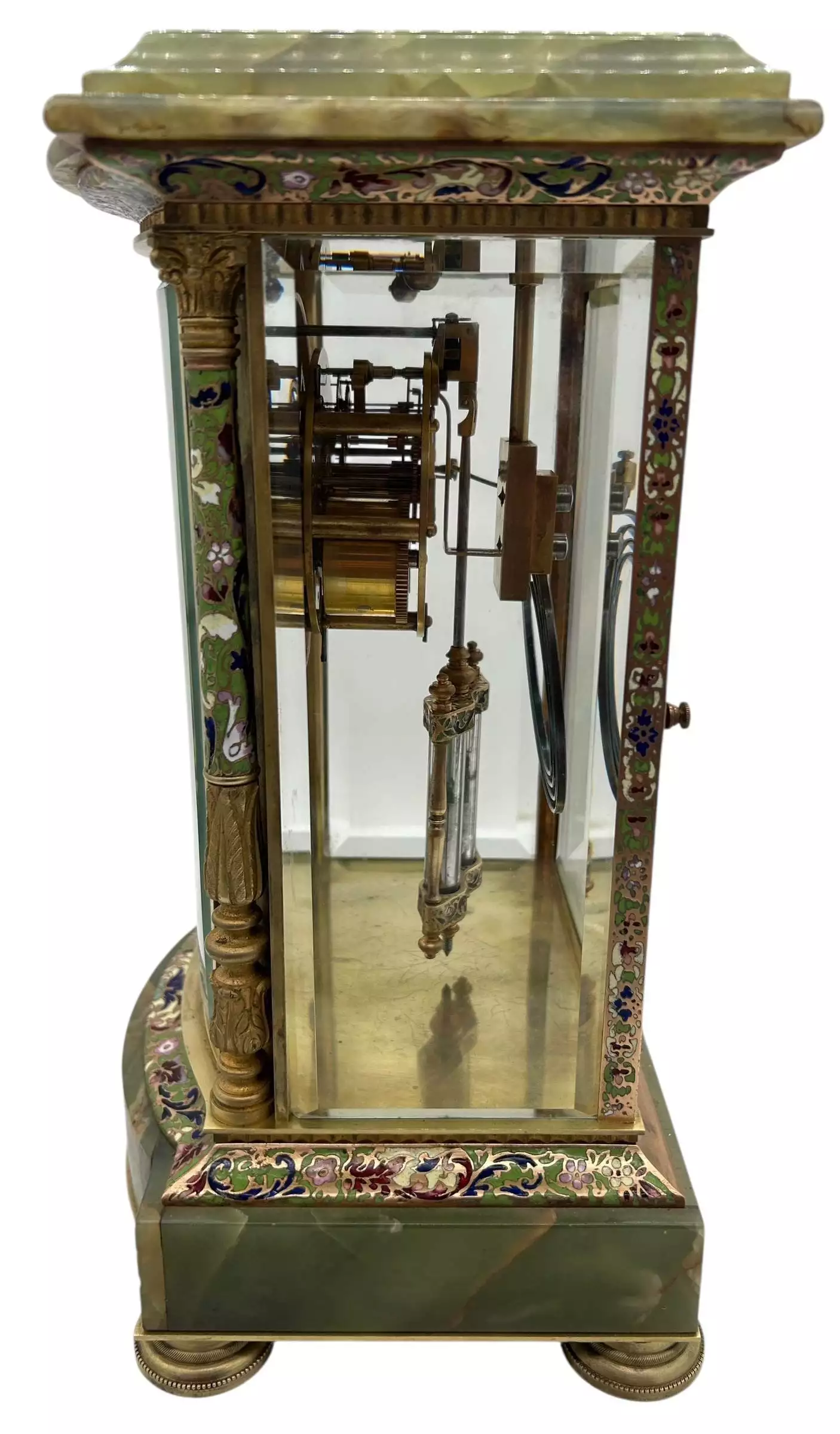 French Regulator 4 glass & green onyx champleve case Mantel clock, ca1880, view 9
