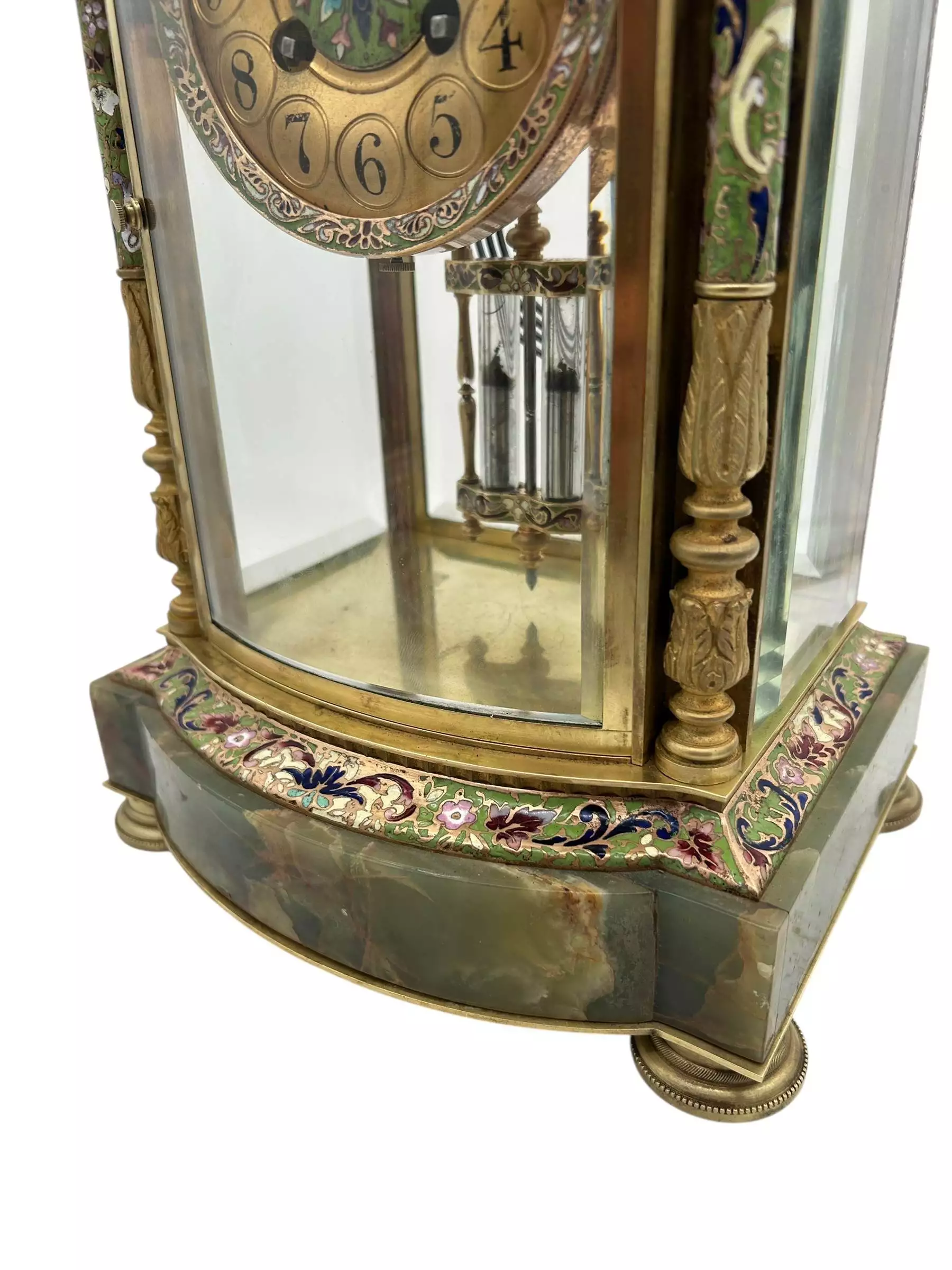 French Regulator 4 glass & green onyx champleve case Mantel clock, ca1880, view 13