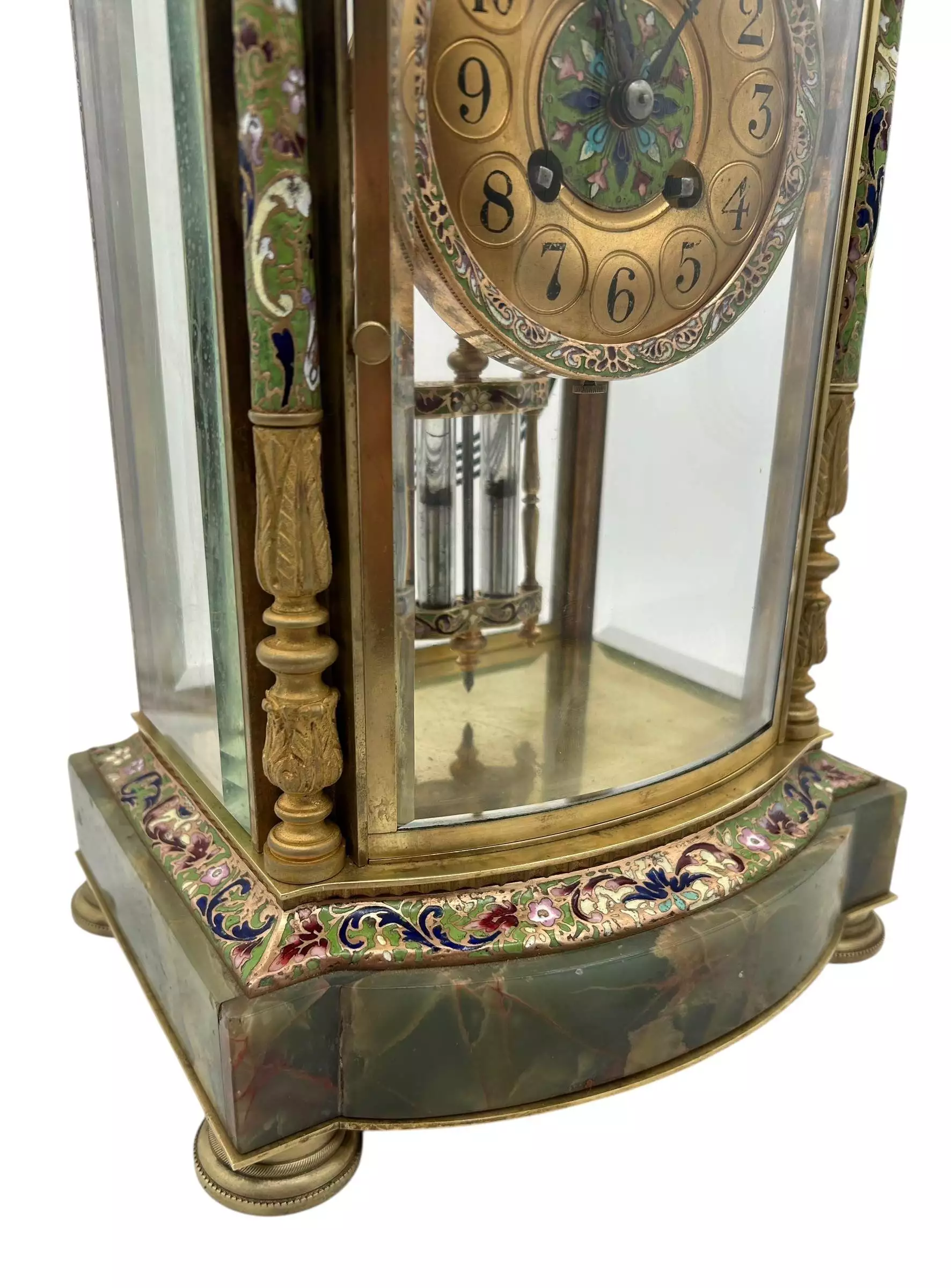 French Regulator 4 glass & green onyx champleve case Mantel clock, ca1880, view 3