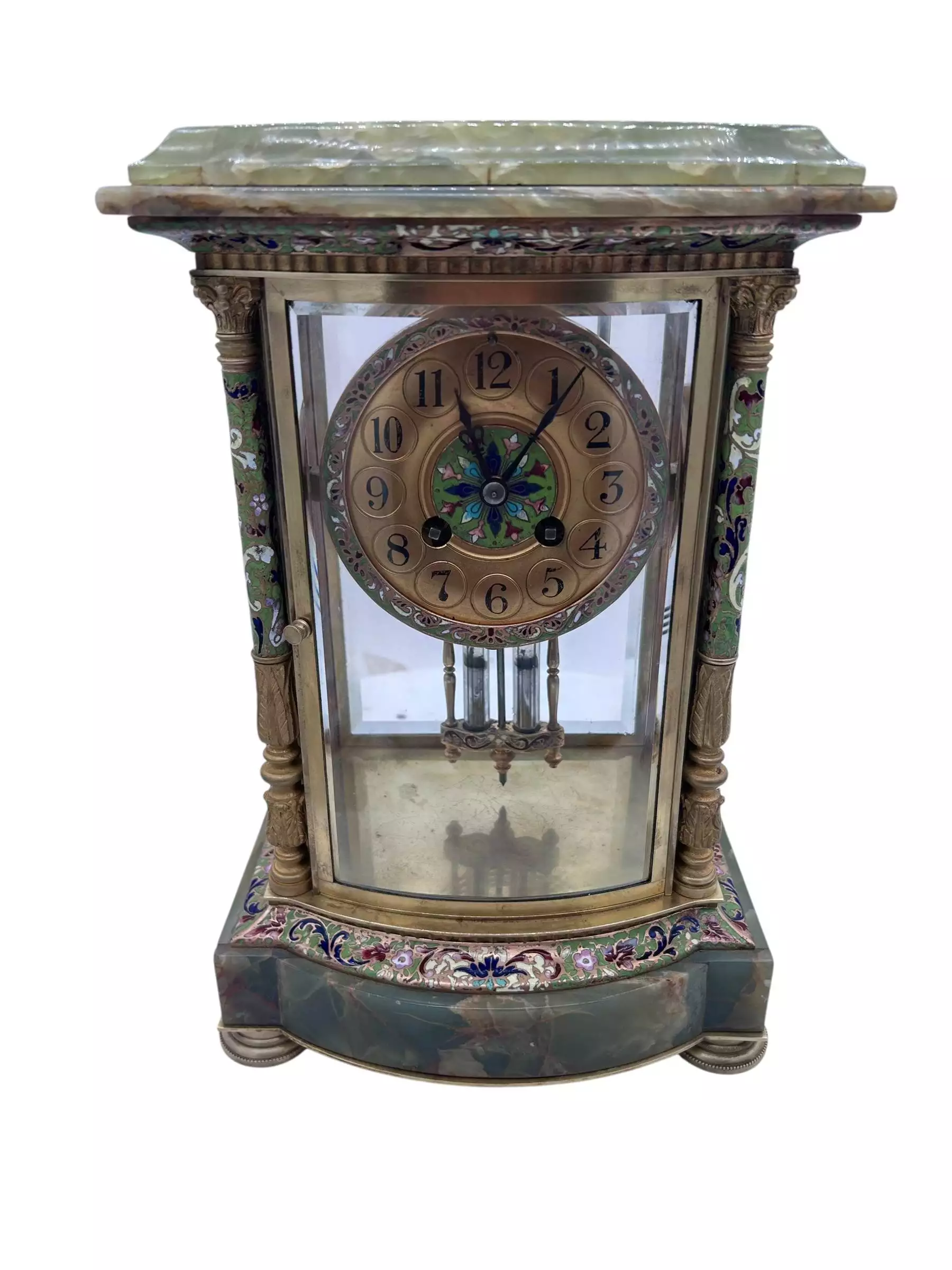 French Regulator 4 glass & green onyx champleve case Mantel clock, ca1880, view 8