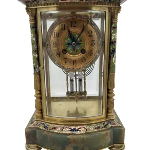 French Regulator 4 glass & green onyx champleve case Mantel clock, ca1880