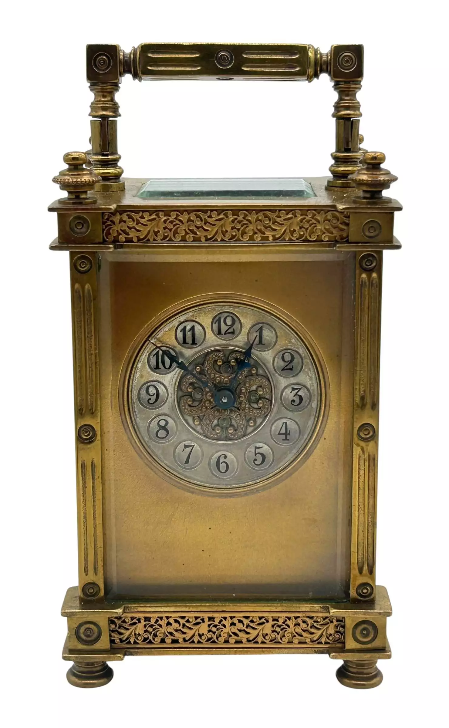 Antique masked dial French 8-day carriage clock