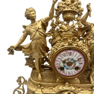 Charming French Gilt Figural pink sevres Mantel Clock, ca1890, view 2