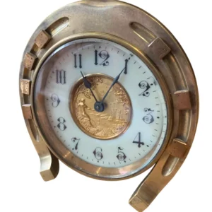 Fabulous Antique Novelty Be Lucky horseshoe Mantel Clock, ca1900, view 2