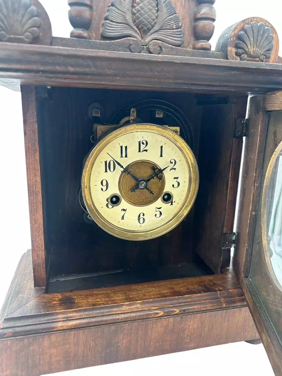 Fine German 8-Day Hand Carved Walnut Case Mantel Clock, ca 1890, view 2