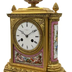 Outstanding Antique French Pink Sevres Ormolu Mantel Clock, ca1860, view 2