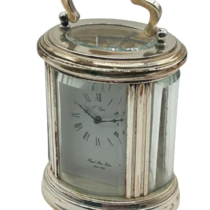 Rare L Epee Miniature Oval Carriage Clock, French Silver Plated 8-Day Movement, view 2