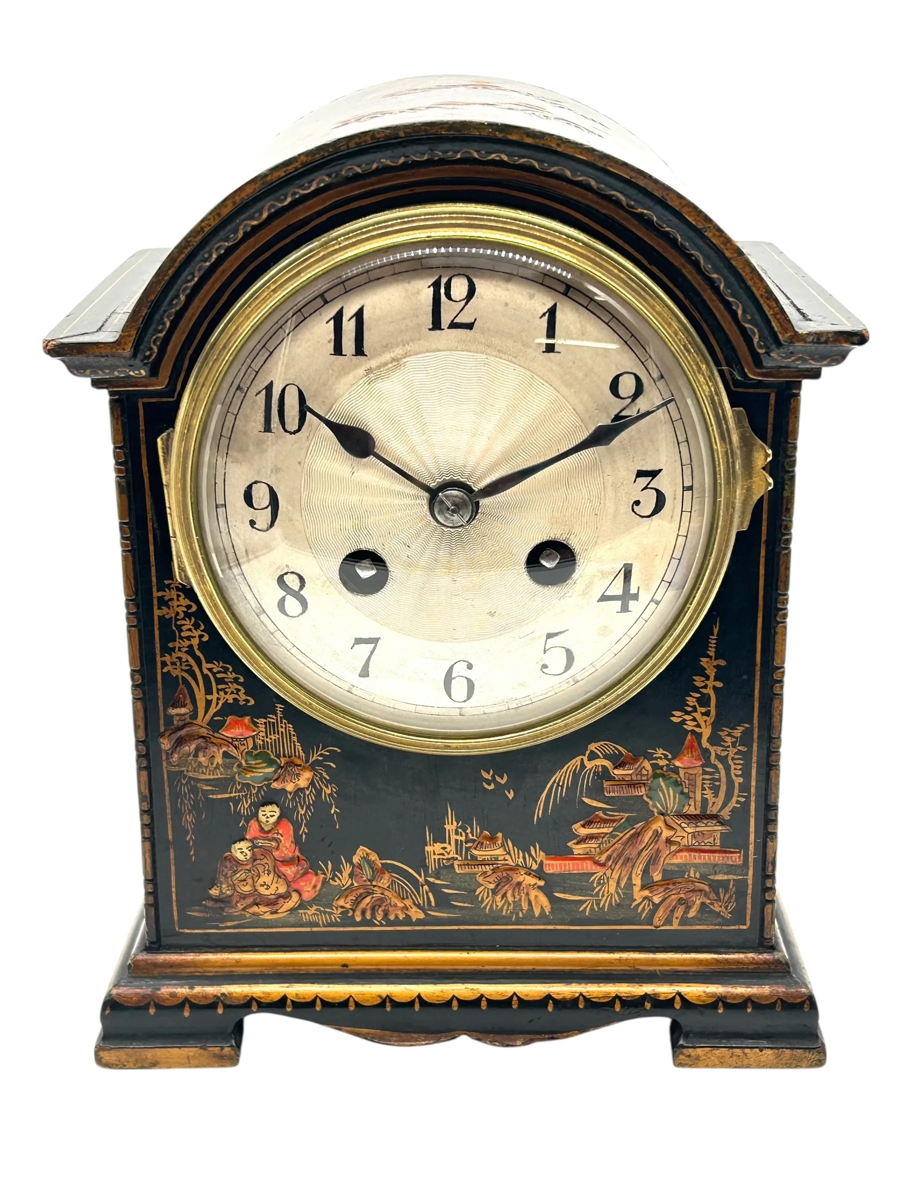 Chinoiserie mantel clock with raised painted decoration