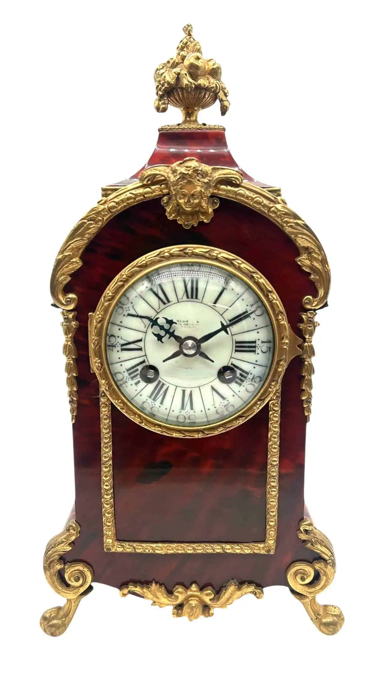 Exquisite Antique French Tortoise shell & Ormolu Boulle Mantle Clock, circa 1870