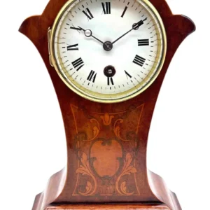 Art Nouveau Tulip Inlaid Mantel Clock, Front Wind French Timepiece