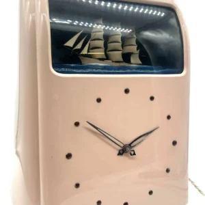 A 1940s Art Deco clock by Vitascope, Rare Pink Model Rocking Ship Automation