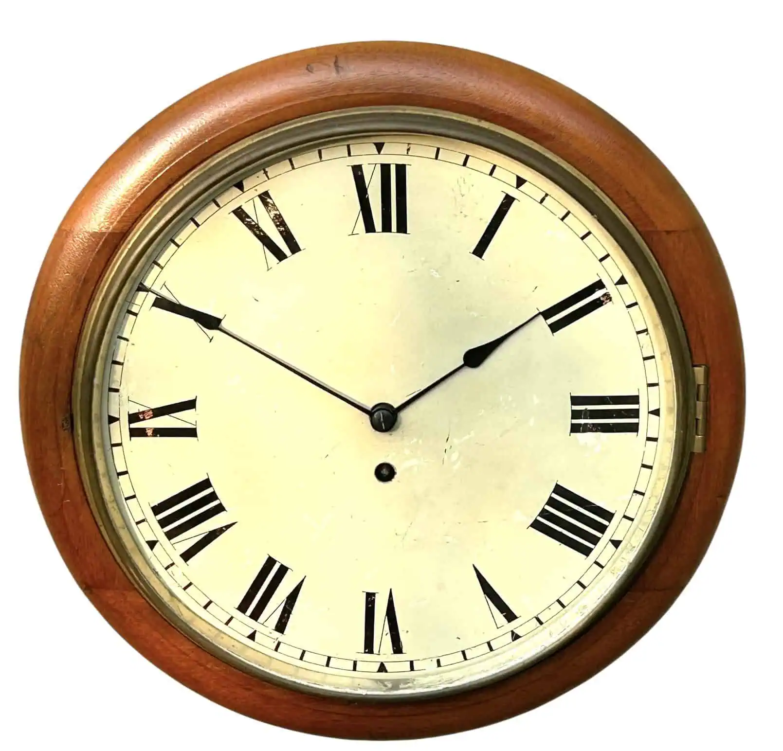 Antique 12-Inch English Fusee Dial Wall Clock, Walnut Case & Back Box, c.1900 Mechanical Timepiece, view 2