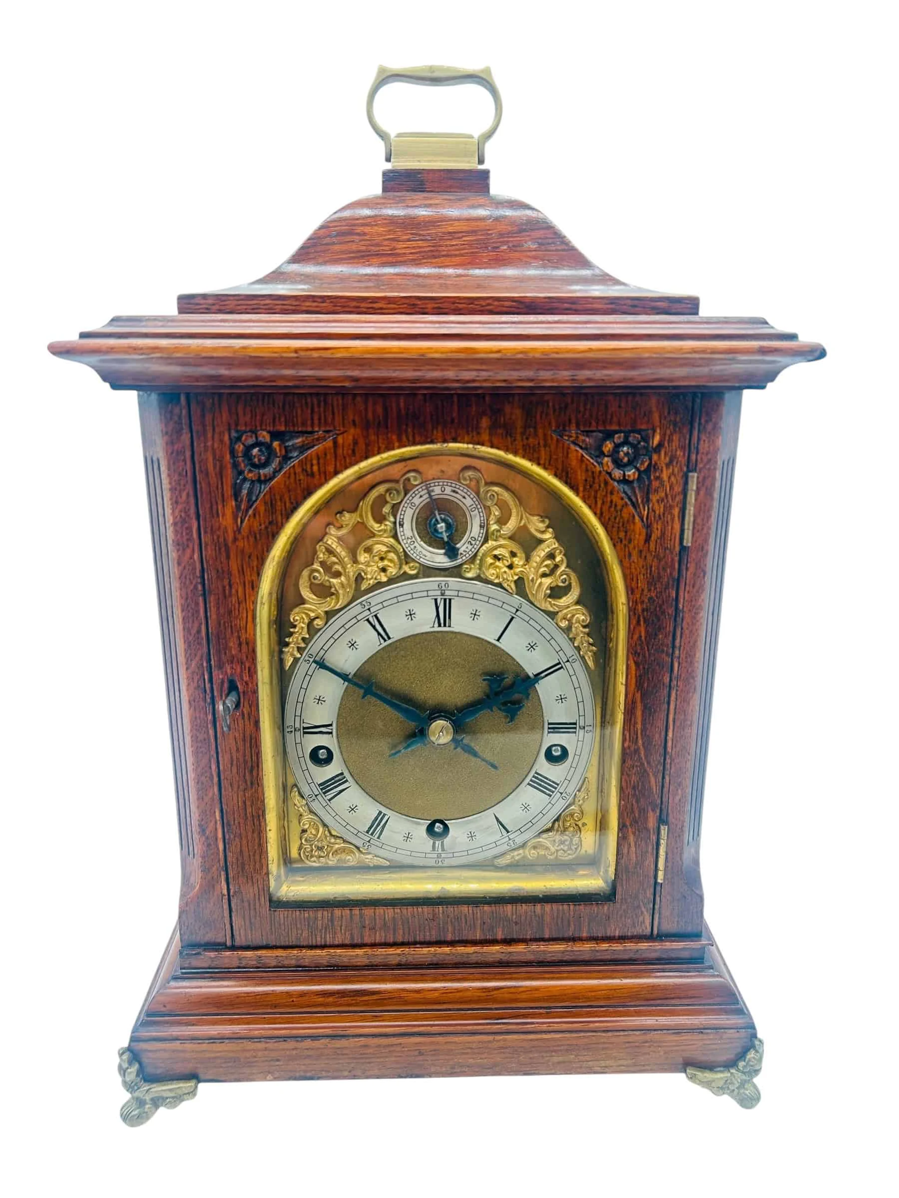 Wonderful Carved and inlaid Mahogany case Mantel Clock, ca1890