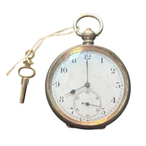 Antique Silver Pocket Watch 5cm Open Face with Winding Key Mechanical Vintage