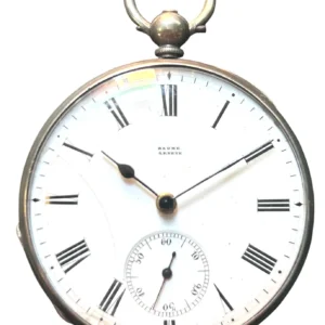 Vintage Baume Geneve Solid Silver Open Face Pocket Watch 44mm Key Wind RUNNING