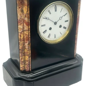 Antique Victorian Black Slate & Marble Mantel Clock, Intricate Enamel Dial & 8-Day Gong Strike (c.1900), view 2