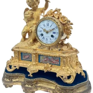 Fine Green Antique Hand painted Chinoiserie mantel Clock C1900, view 2