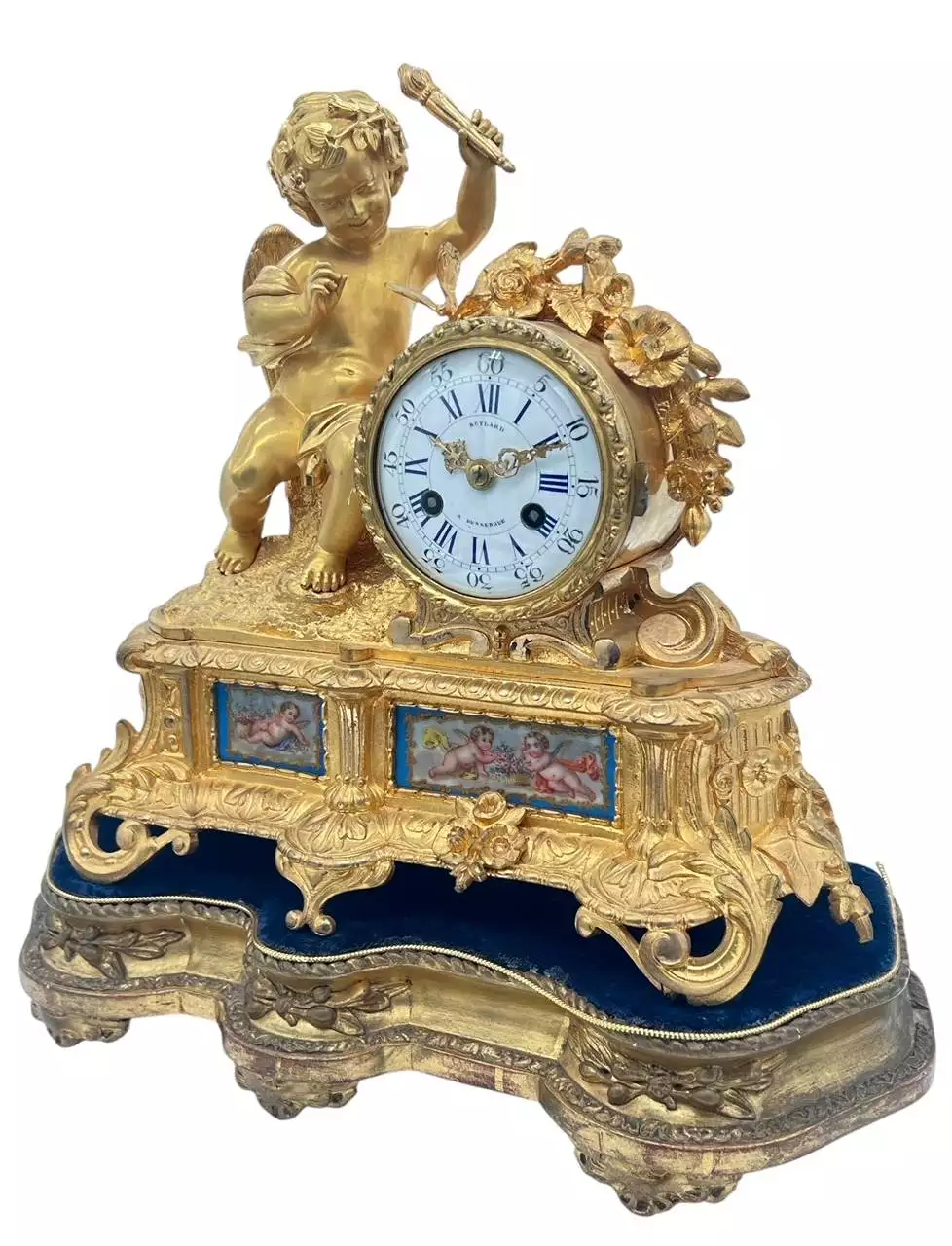 Fine Green Antique Hand painted Chinoiserie mantel Clock C1900, view 2