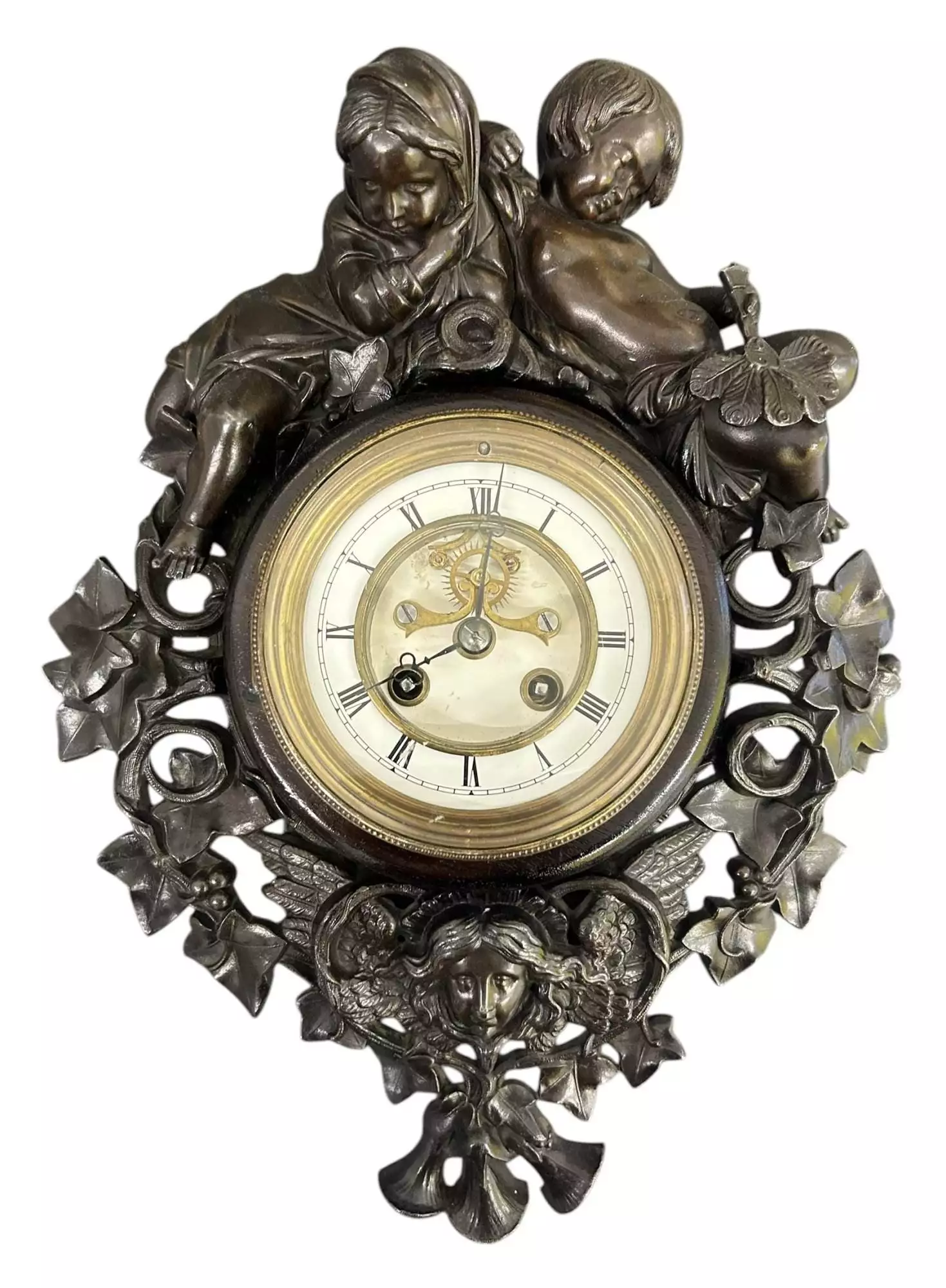 Fabulous French Figural Cartel Wall Clock, ca1890, view 2