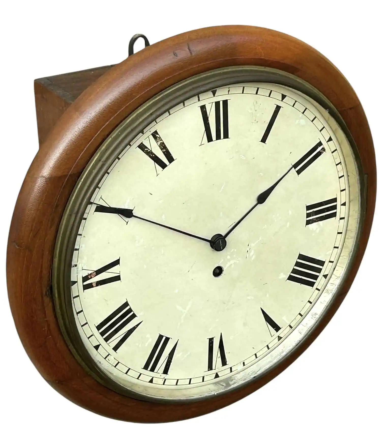 Antique 12-Inch English Fusee Dial Wall Clock, Walnut Case & Back Box, c.1900 Mechanical Timepiece, view 8