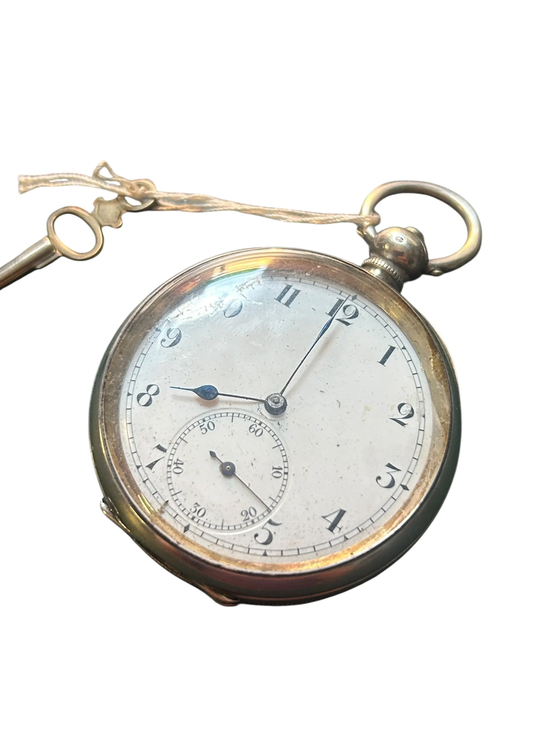 Antique Silver Pocket Watch 5cm Open Face with Winding Key Mechanical Vintage, view 4
